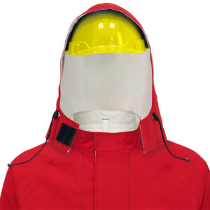 RED GORE-TEX Chemical Hood Worn Outside Hardhat
